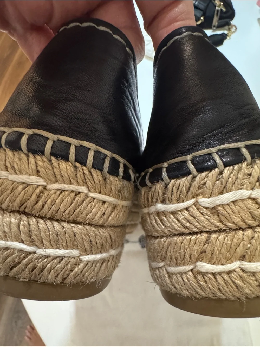 Prada Platform Espadrilles. Leather Peeptoe stitched Size 38.  Beautiful Quality